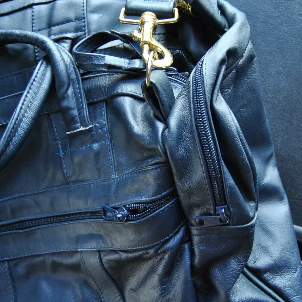 Buick Open Blue Genuine Leather Duffel Bag Size: 22